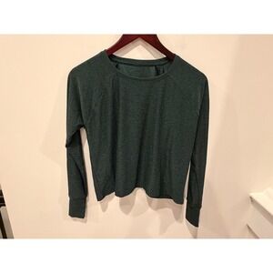 Beyond Yoga Womens Long Sleeve Crew Neck Activewear Top Green Heather Raglan